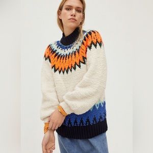 Anthropologie Pilcro Selene Fleece Tunic Sweater mockneck plush fair-isle